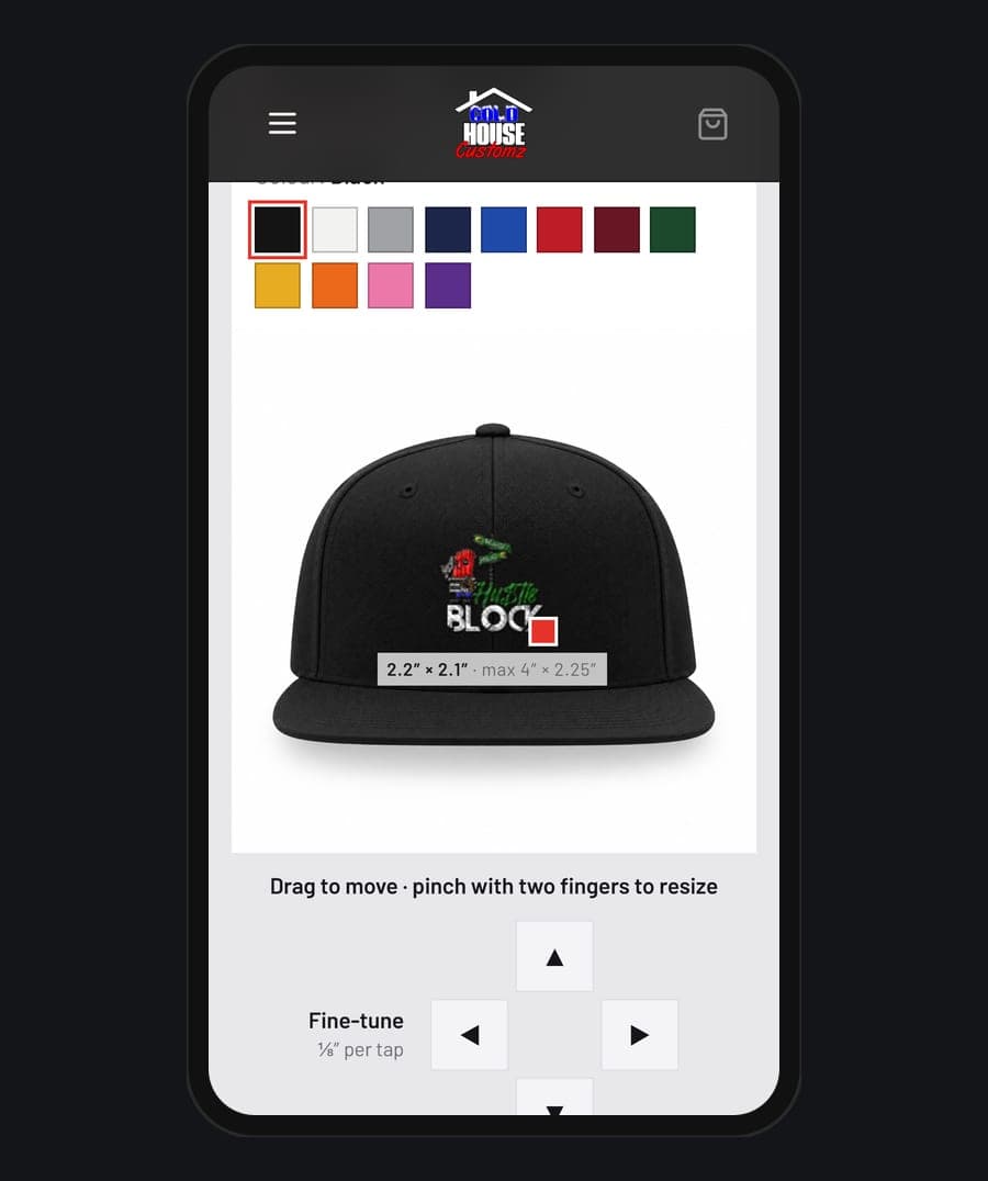 Previewing a logo on a snapback in the Embroidery Lab